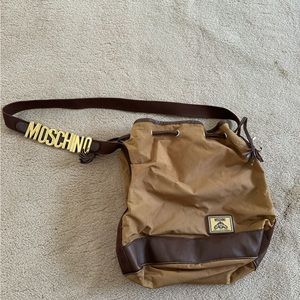 Vintage 90s Moschino Redwall Canvas Leather Bucket Bag